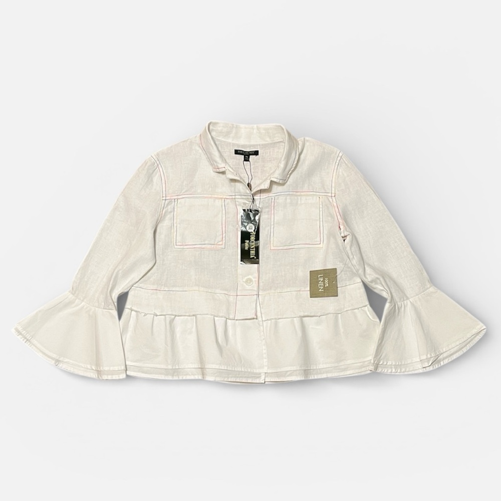 NWT For Cynthia 100% Linen Button Front Ruffle Rainbow Jacket/Top Size SP